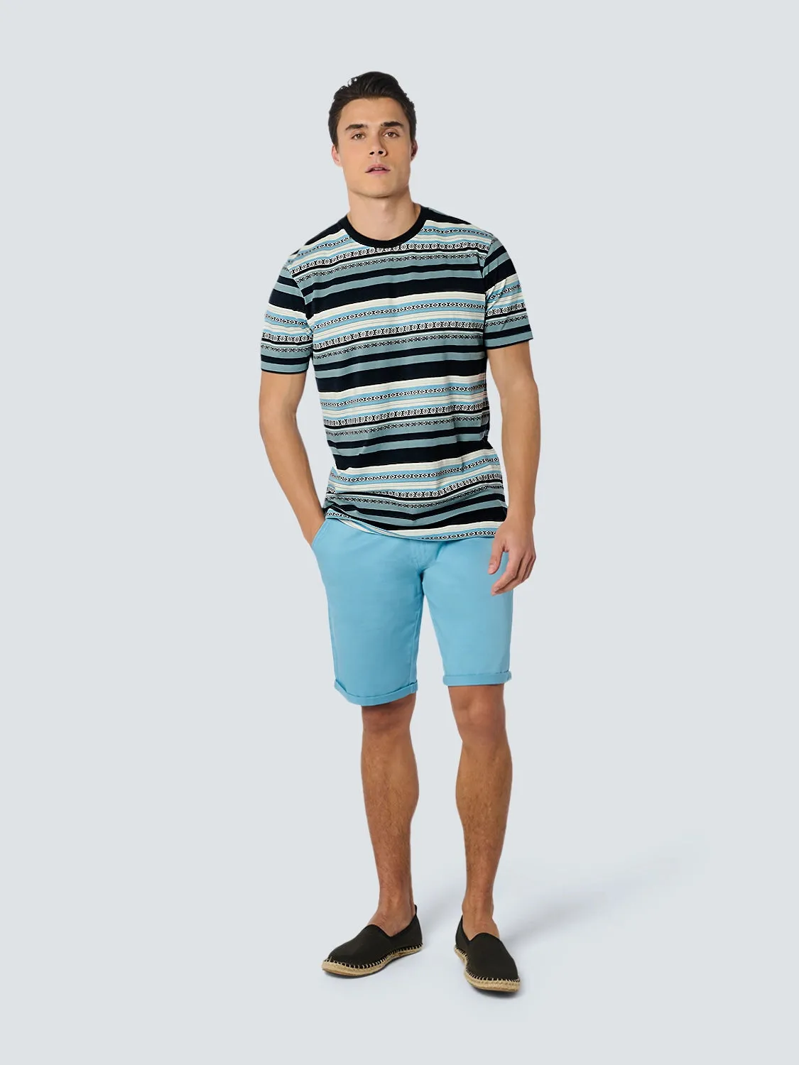 NO EXCESS MULTI STRIPE PRINT CREWNECK T-SHIRT 23350352