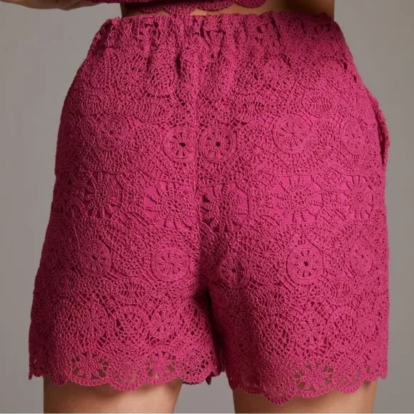 NWT Anthropologie Maeve Eyelet Crochet High Rise Shorts in Pink