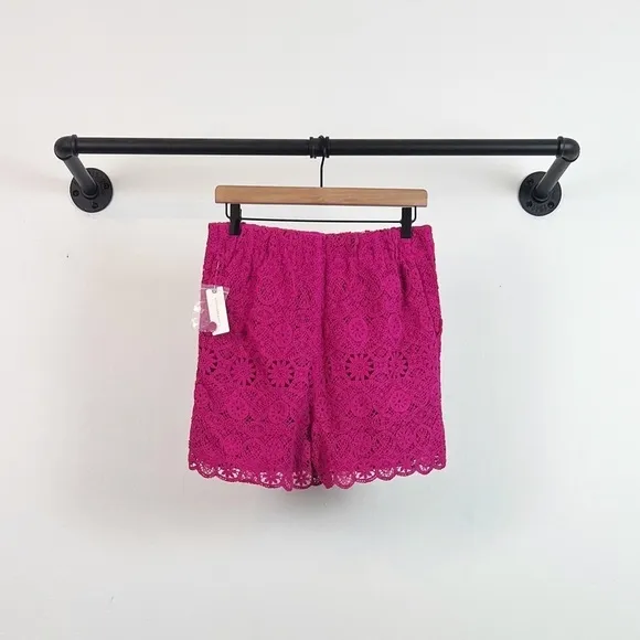 NWT Anthropologie Maeve Eyelet Crochet High Rise Shorts in Pink