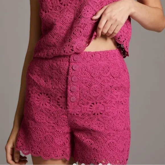 NWT Anthropologie Maeve Eyelet Crochet High Rise Shorts in Pink