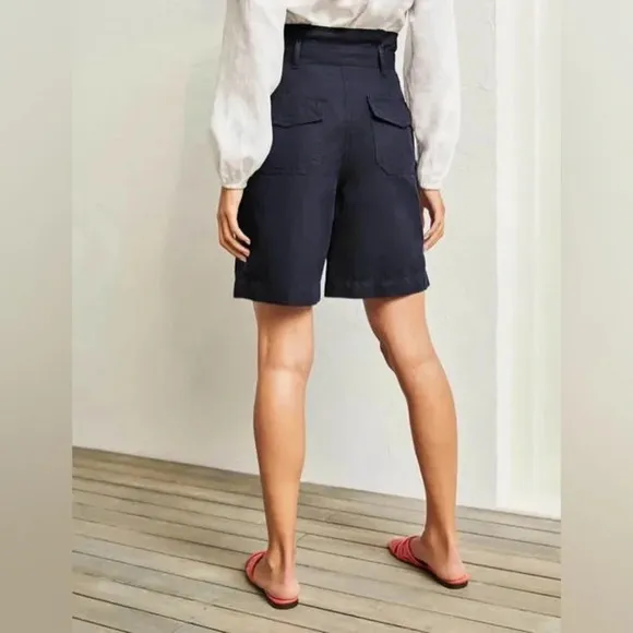 NWT Boden Paperbag High Waisted Linen Blend Shorts in Navy size 10