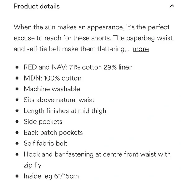 NWT Boden Paperbag High Waisted Linen Blend Shorts in Navy size 10