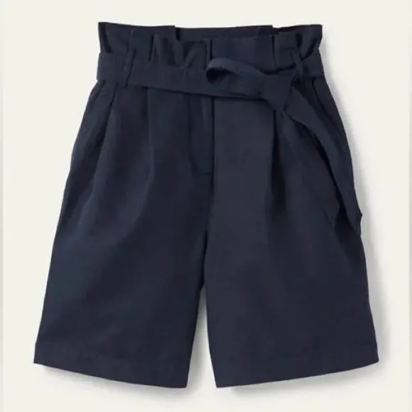 NWT Boden Paperbag High Waisted Linen Blend Shorts in Navy size 10
