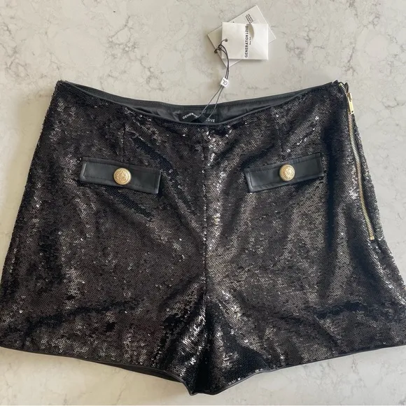 NWT Generation Love Bridget Sequin Shorts in Black Sz 8 $215