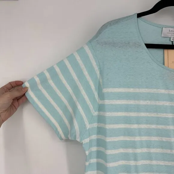NWT La Ligne New Edie Knit Striped Cotton T-Shirt Dress Aqua Blue/White XL