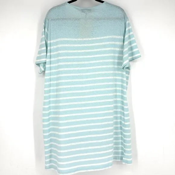 NWT La Ligne New Edie Knit Striped Cotton T-Shirt Dress Aqua Blue/White XL