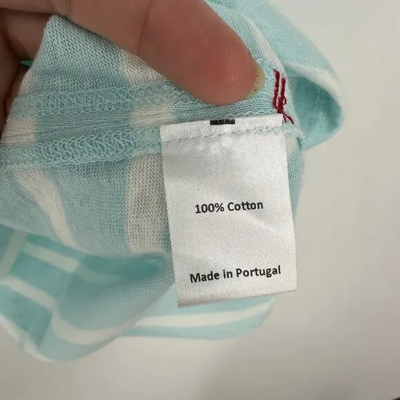 NWT La Ligne New Edie Knit Striped Cotton T-Shirt Dress Aqua Blue/White XL