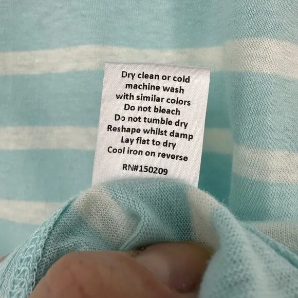NWT La Ligne New Edie Knit Striped Cotton T-Shirt Dress Aqua Blue/White XL