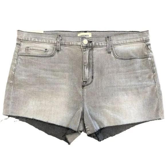 NWT L’AGENCE Paris Audrey Mid Rise Shorts Women’s Size 32 Grey Frayed 3” Inseam
