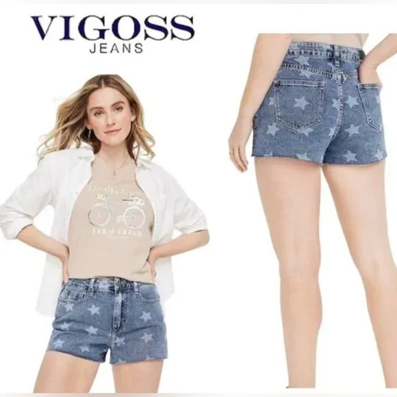 NWT Vigoss® Stars ACE 3&quot; High Rise Denim Shorts | Size 30 Raw Hem