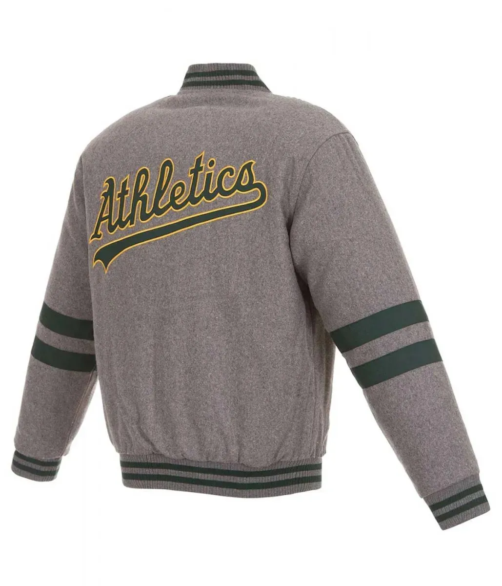 Oakland Athletics Letterman Gray Wool Jacket