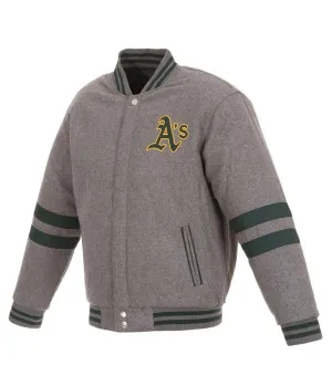 Oakland Athletics Letterman Gray Wool Jacket