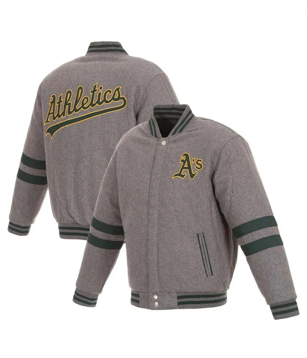 Oakland Athletics Letterman Gray Wool Jacket