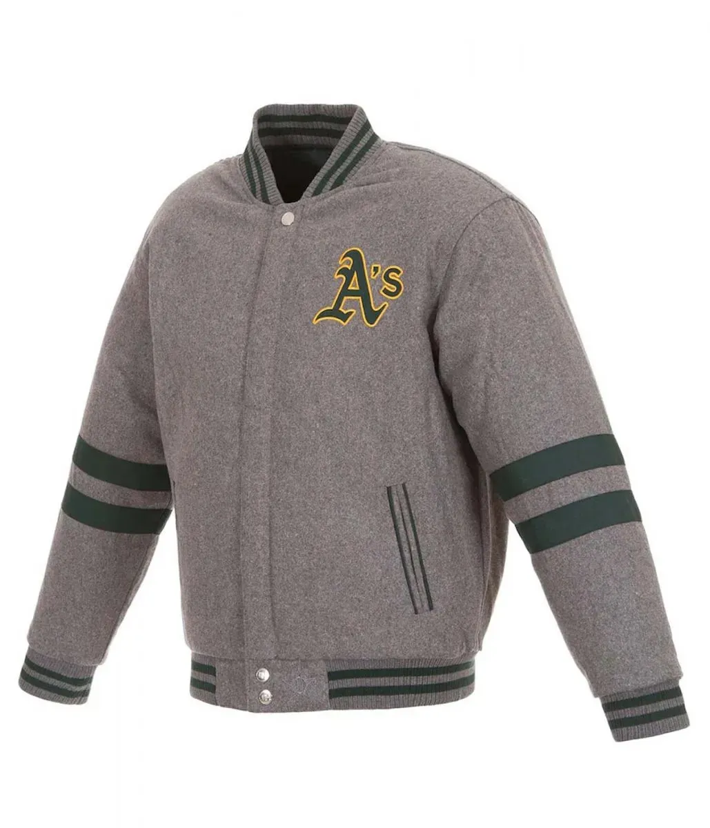 Oakland Athletics Letterman Gray Wool Jacket
