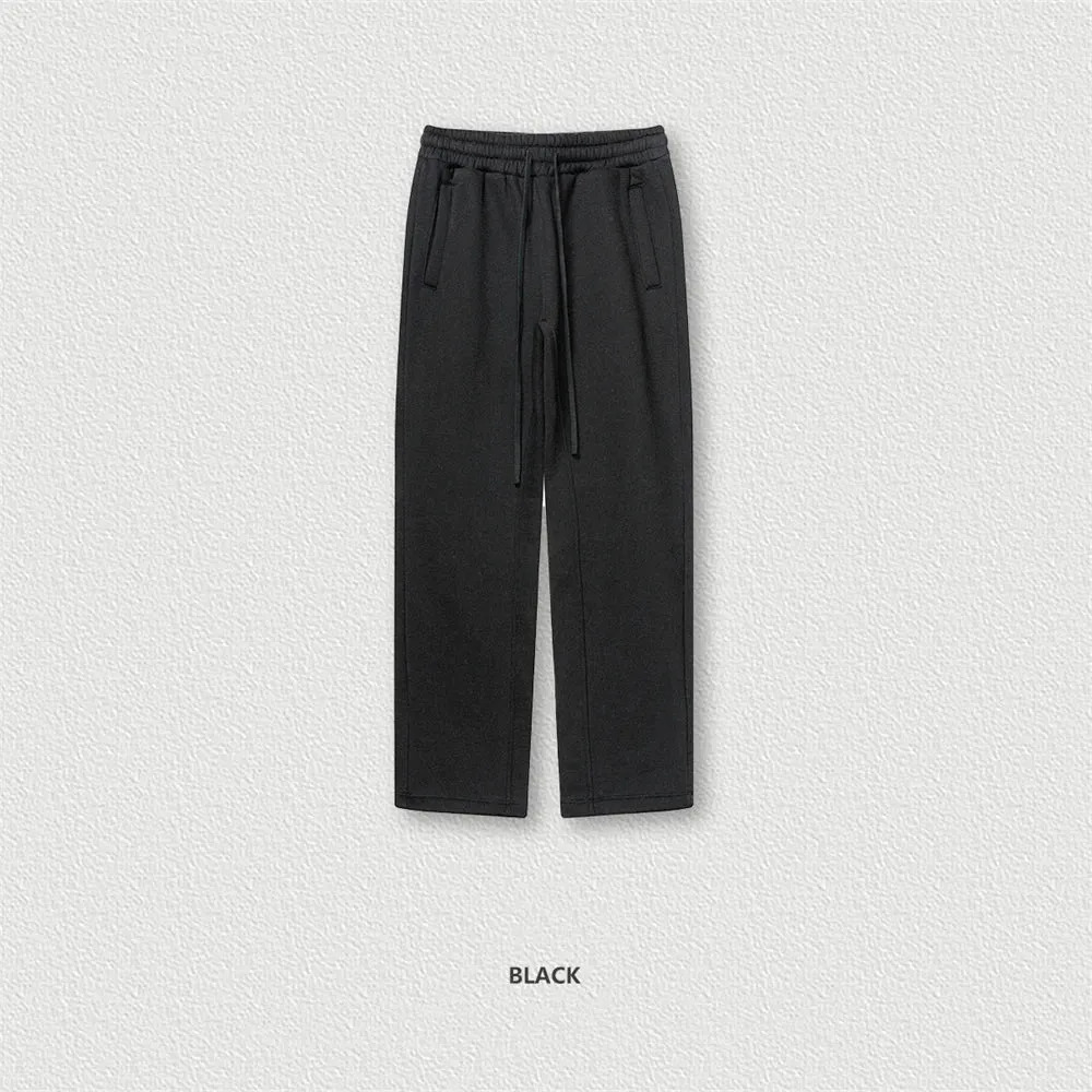 Obsidian Phoenix Luxury 345gsm Fleece Straight Pants - Unisex Loose-Fit Solid Sport Trousers