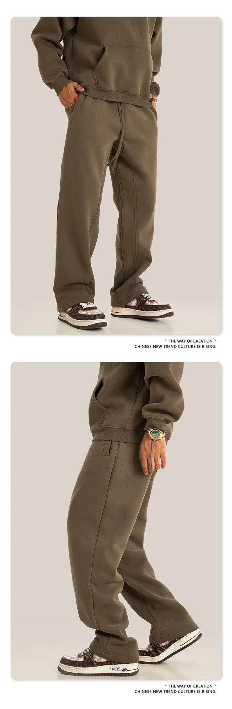 Obsidian Phoenix Luxury 345gsm Fleece Straight Pants - Unisex Loose-Fit Solid Sport Trousers