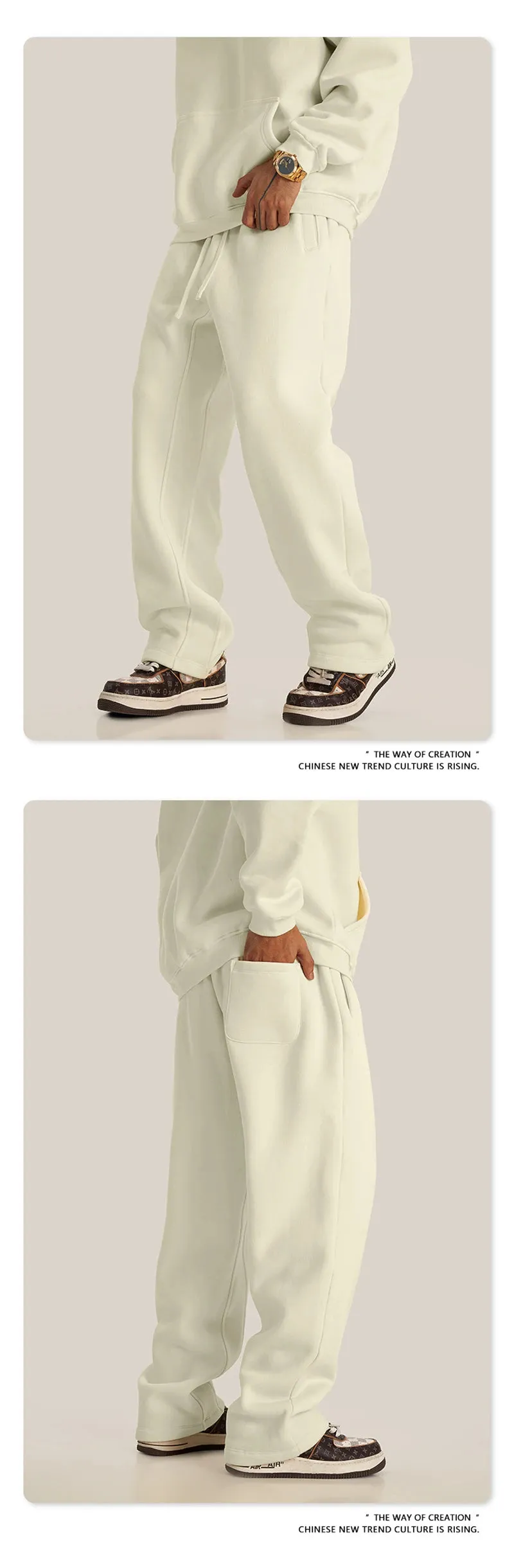 Obsidian Phoenix Luxury 345gsm Fleece Straight Pants - Unisex Loose-Fit Solid Sport Trousers