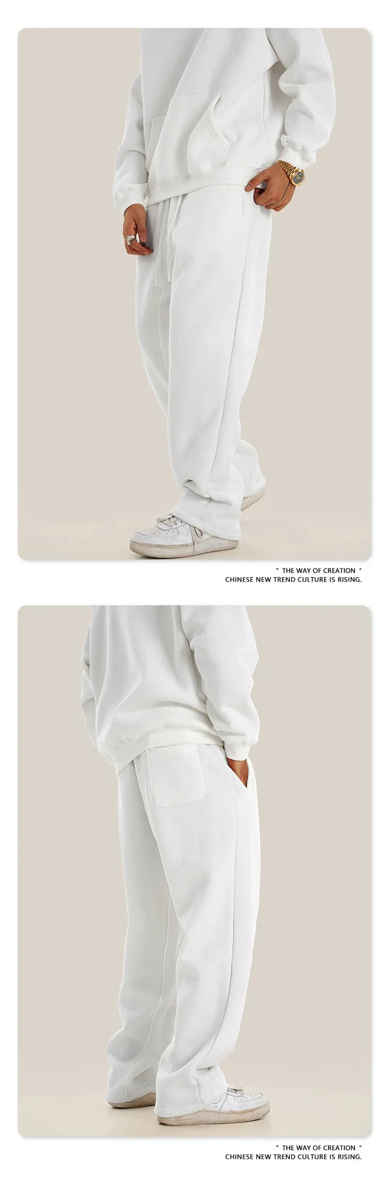 Obsidian Phoenix Luxury 345gsm Fleece Straight Pants - Unisex Loose-Fit Solid Sport Trousers