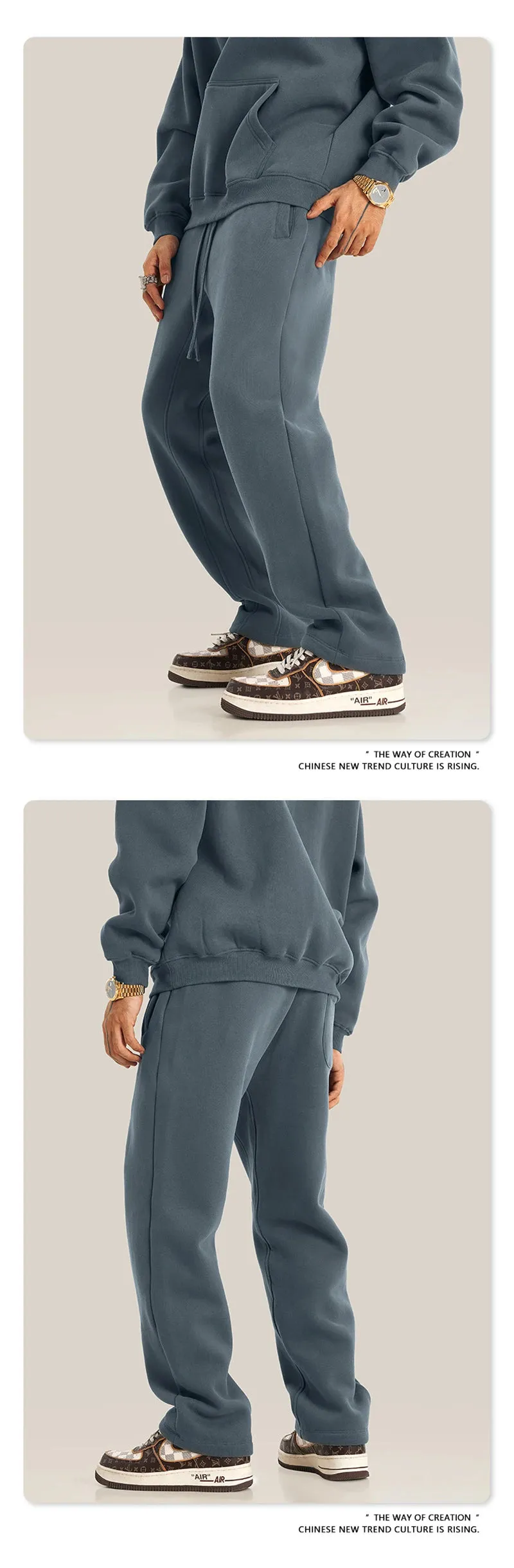 Obsidian Phoenix Luxury 345gsm Fleece Straight Pants - Unisex Loose-Fit Solid Sport Trousers