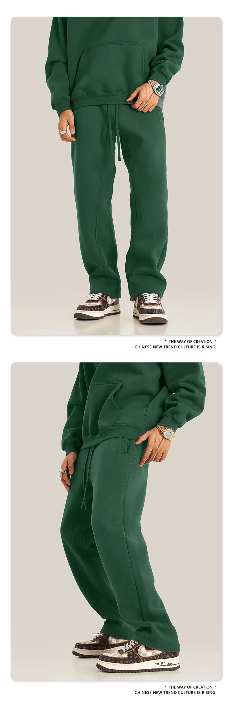 Obsidian Phoenix Luxury 345gsm Fleece Straight Pants - Unisex Loose-Fit Solid Sport Trousers