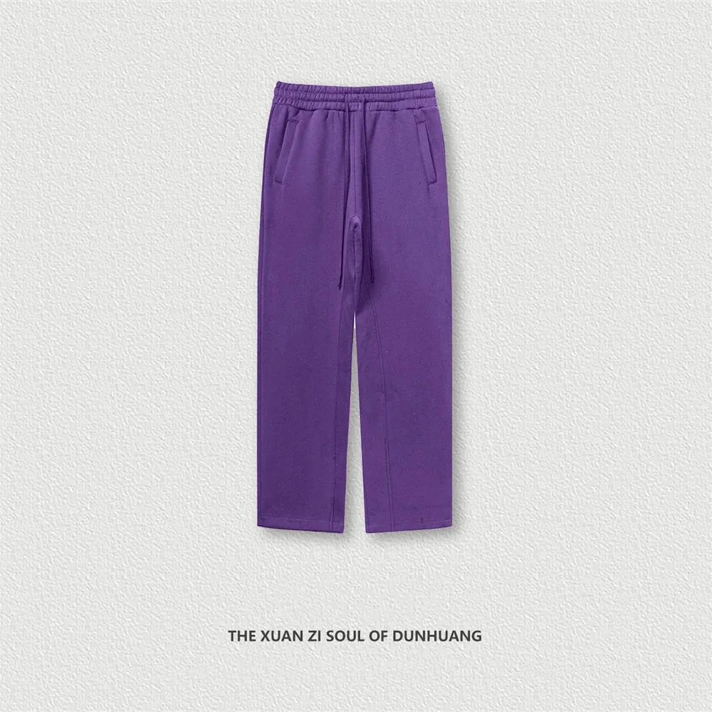 Obsidian Phoenix Luxury 345gsm Fleece Straight Pants - Unisex Loose-Fit Solid Sport Trousers