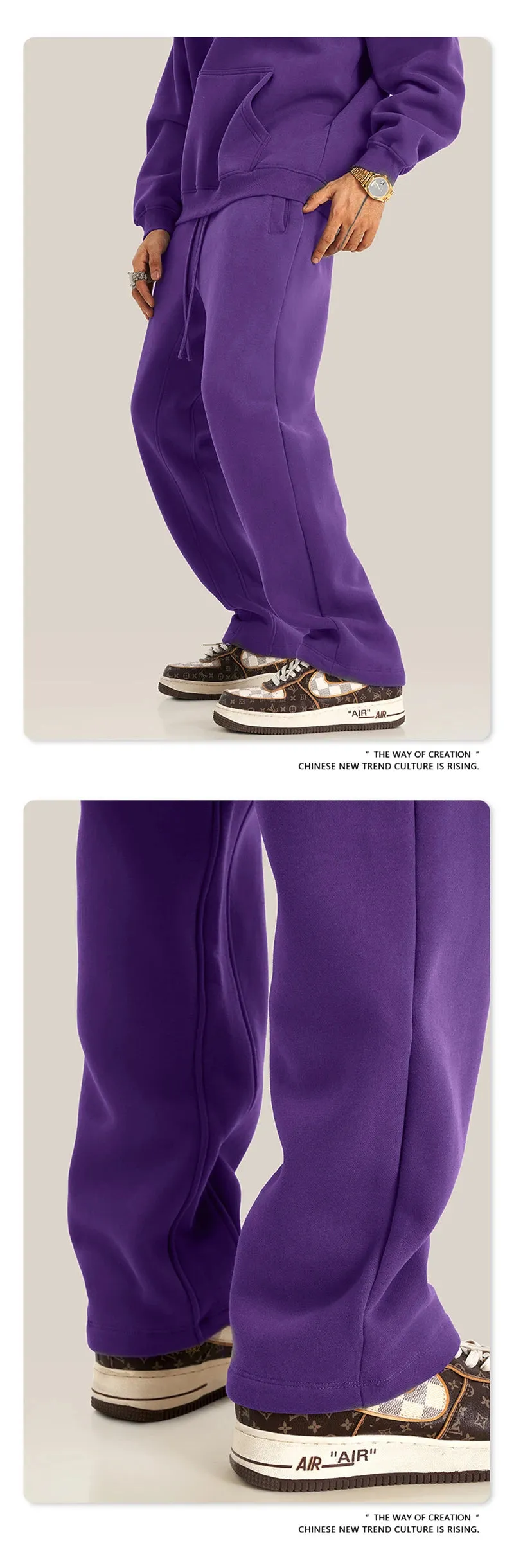 Obsidian Phoenix Luxury 345gsm Fleece Straight Pants - Unisex Loose-Fit Solid Sport Trousers