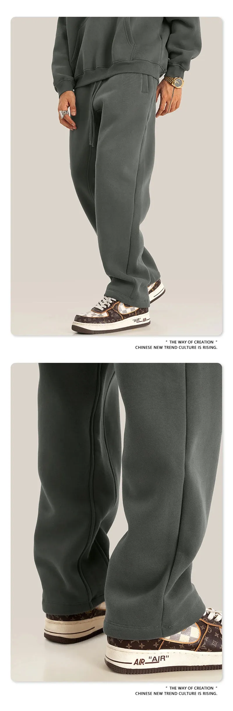 Obsidian Phoenix Luxury 345gsm Fleece Straight Pants - Unisex Loose-Fit Solid Sport Trousers