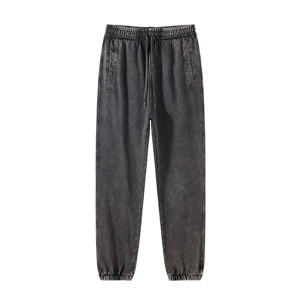 Obsidian Phoenix Luxury 420gsm Batik Washed Cotton Sweatpants - Unisex Loose-Fit Heavyweight Retro Joggers