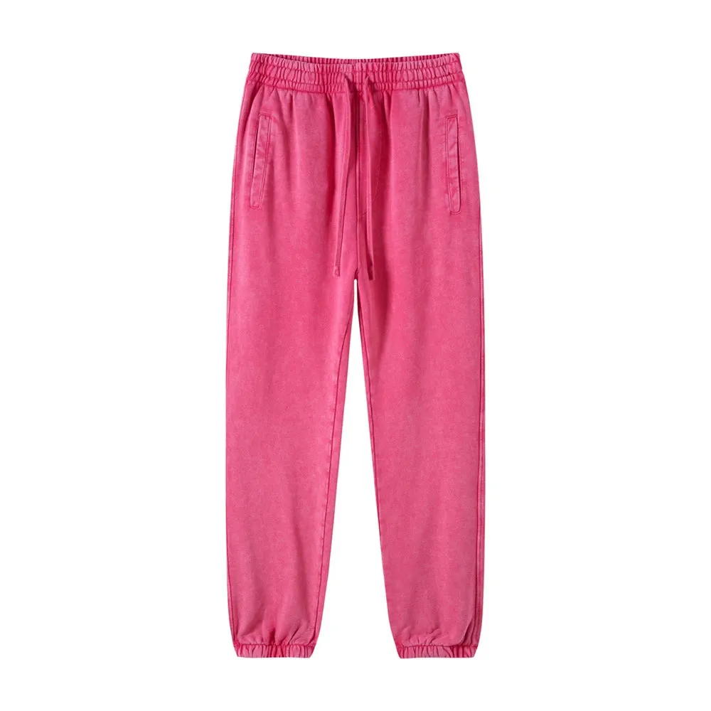 Obsidian Phoenix Luxury 420gsm Batik Washed Cotton Sweatpants - Unisex Loose-Fit Heavyweight Retro Joggers