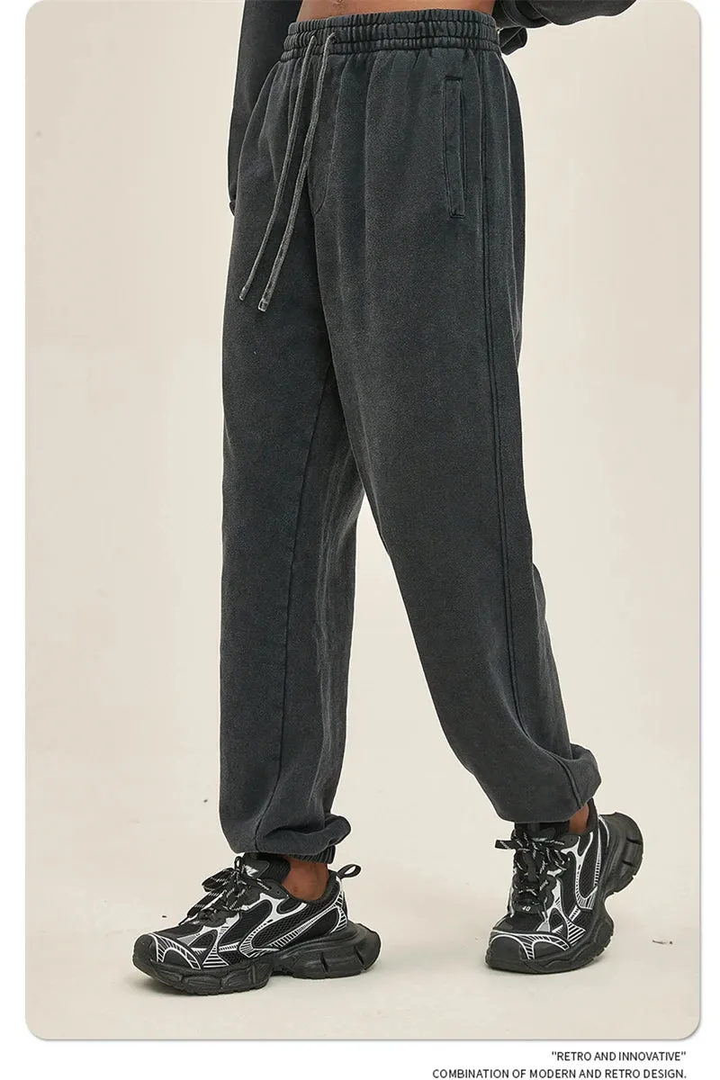 Obsidian Phoenix Luxury 420gsm Batik Washed Cotton Sweatpants - Unisex Loose-Fit Heavyweight Retro Joggers