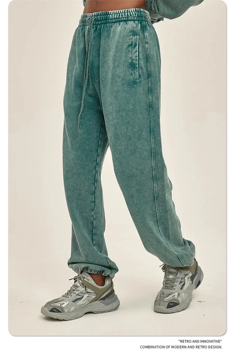 Obsidian Phoenix Luxury 420gsm Batik Washed Cotton Sweatpants - Unisex Loose-Fit Heavyweight Retro Joggers
