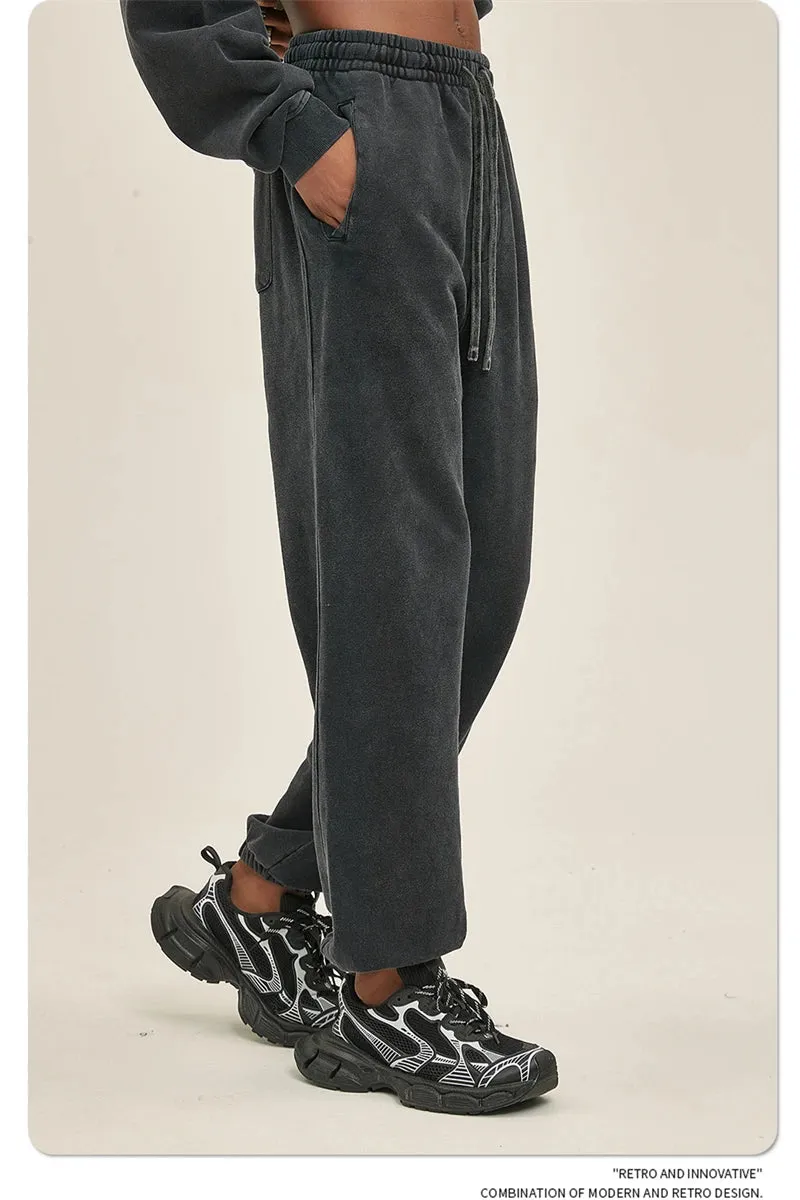 Obsidian Phoenix Luxury 420gsm Batik Washed Cotton Sweatpants - Unisex Loose-Fit Heavyweight Retro Joggers
