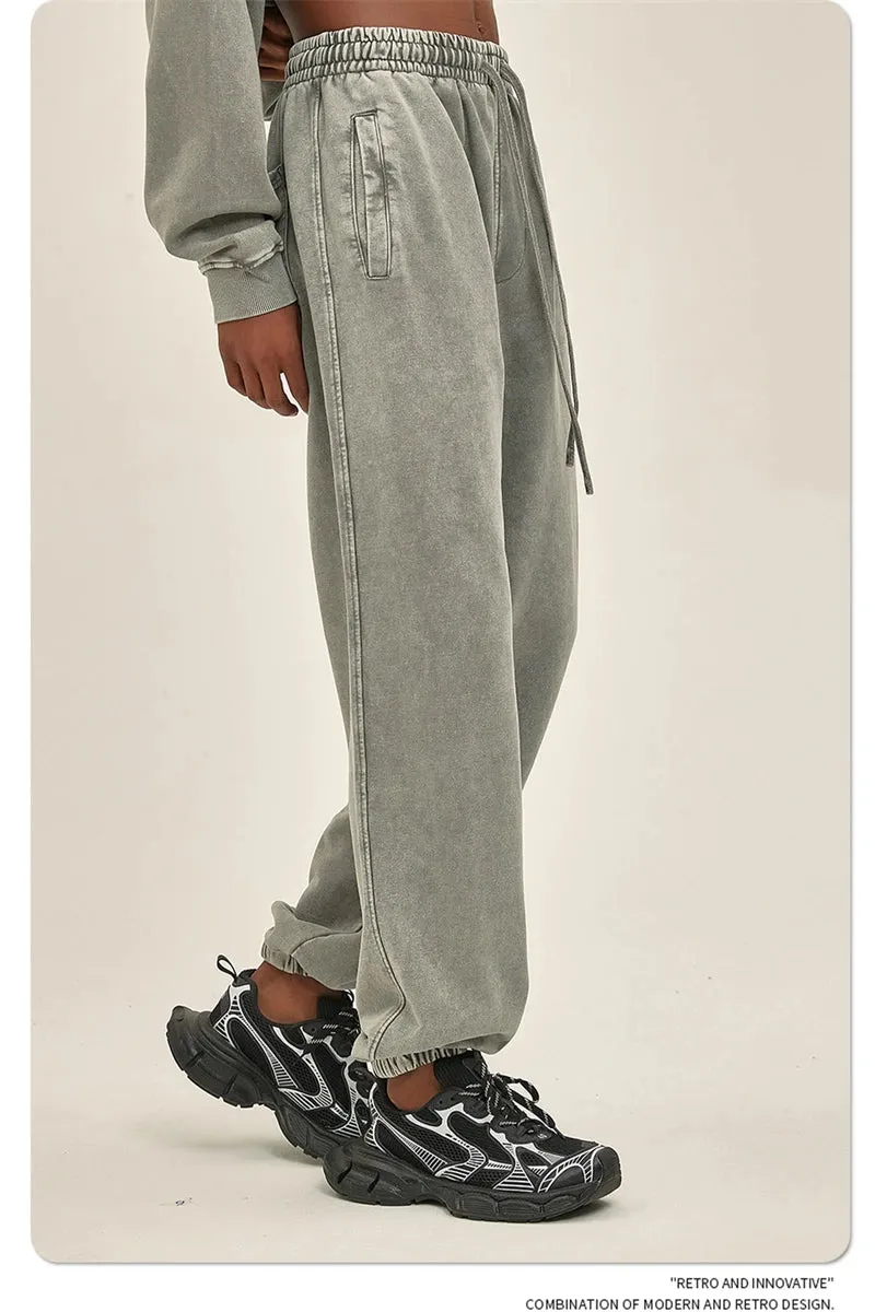 Obsidian Phoenix Luxury 420gsm Batik Washed Cotton Sweatpants - Unisex Loose-Fit Heavyweight Retro Joggers