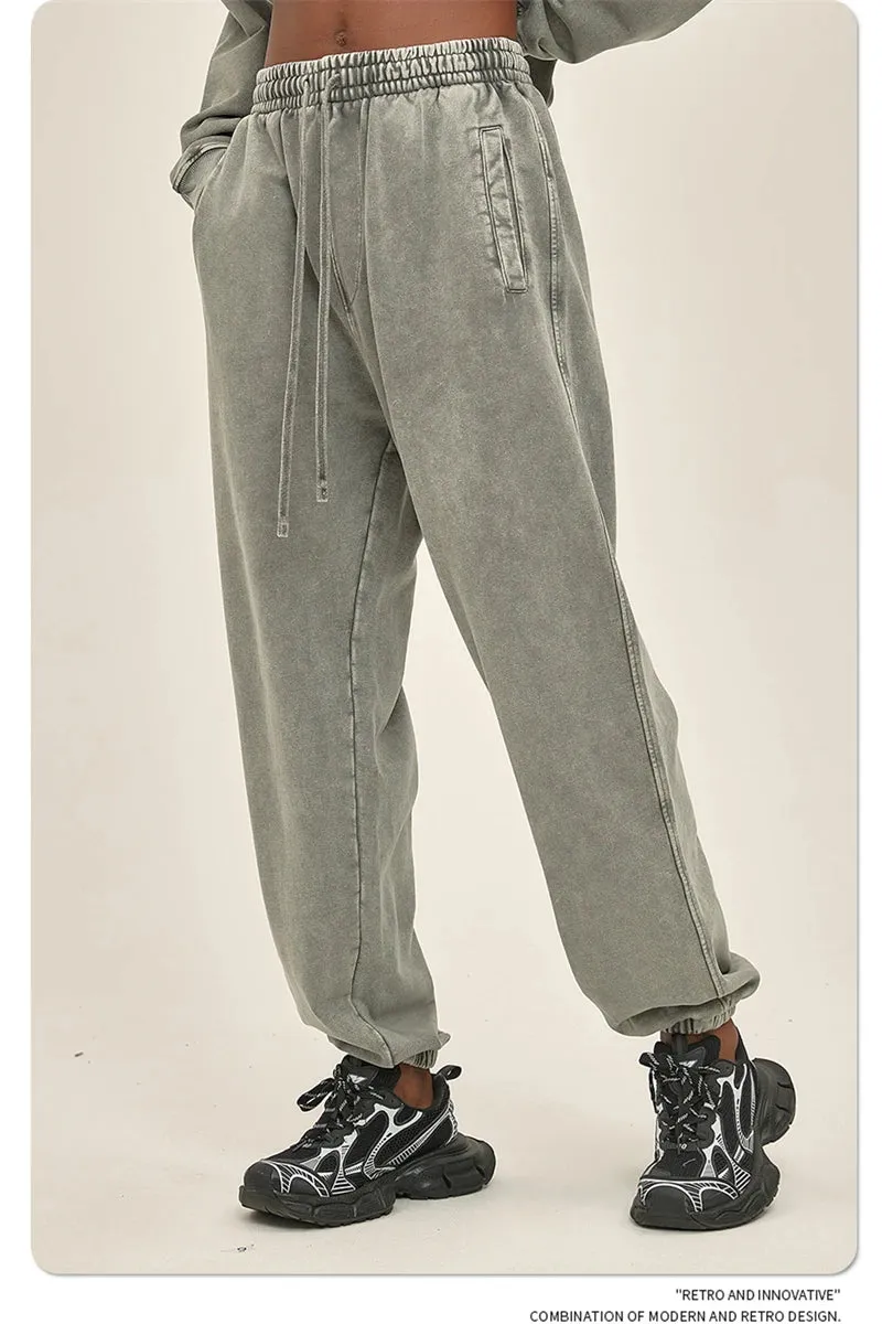 Obsidian Phoenix Luxury 420gsm Batik Washed Cotton Sweatpants - Unisex Loose-Fit Heavyweight Retro Joggers