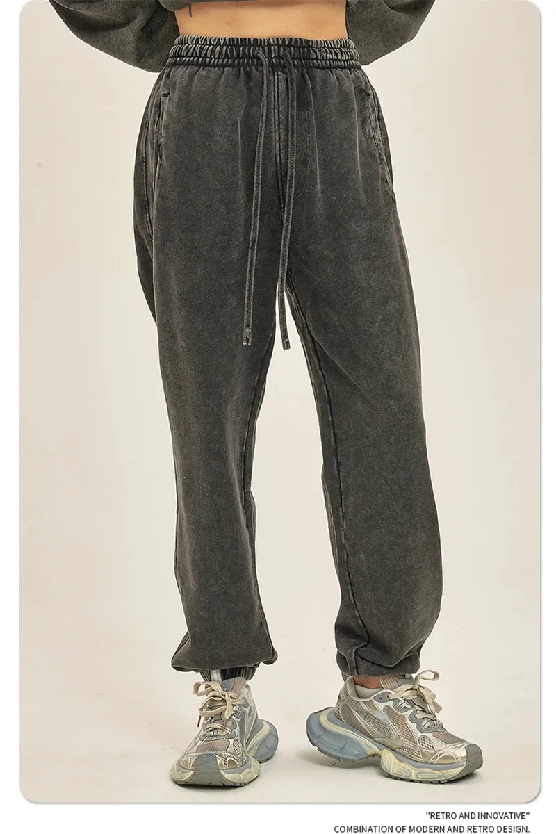 Obsidian Phoenix Luxury 420gsm Batik Washed Cotton Sweatpants - Unisex Loose-Fit Heavyweight Retro Joggers
