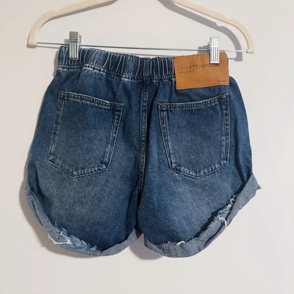 One Teaspoon - Drawstring High Waisted Shabbies Bandit Denim Shorts