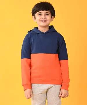 ORANGE NAVY COLOR BLOCK BOYS HOODIE - NAVY