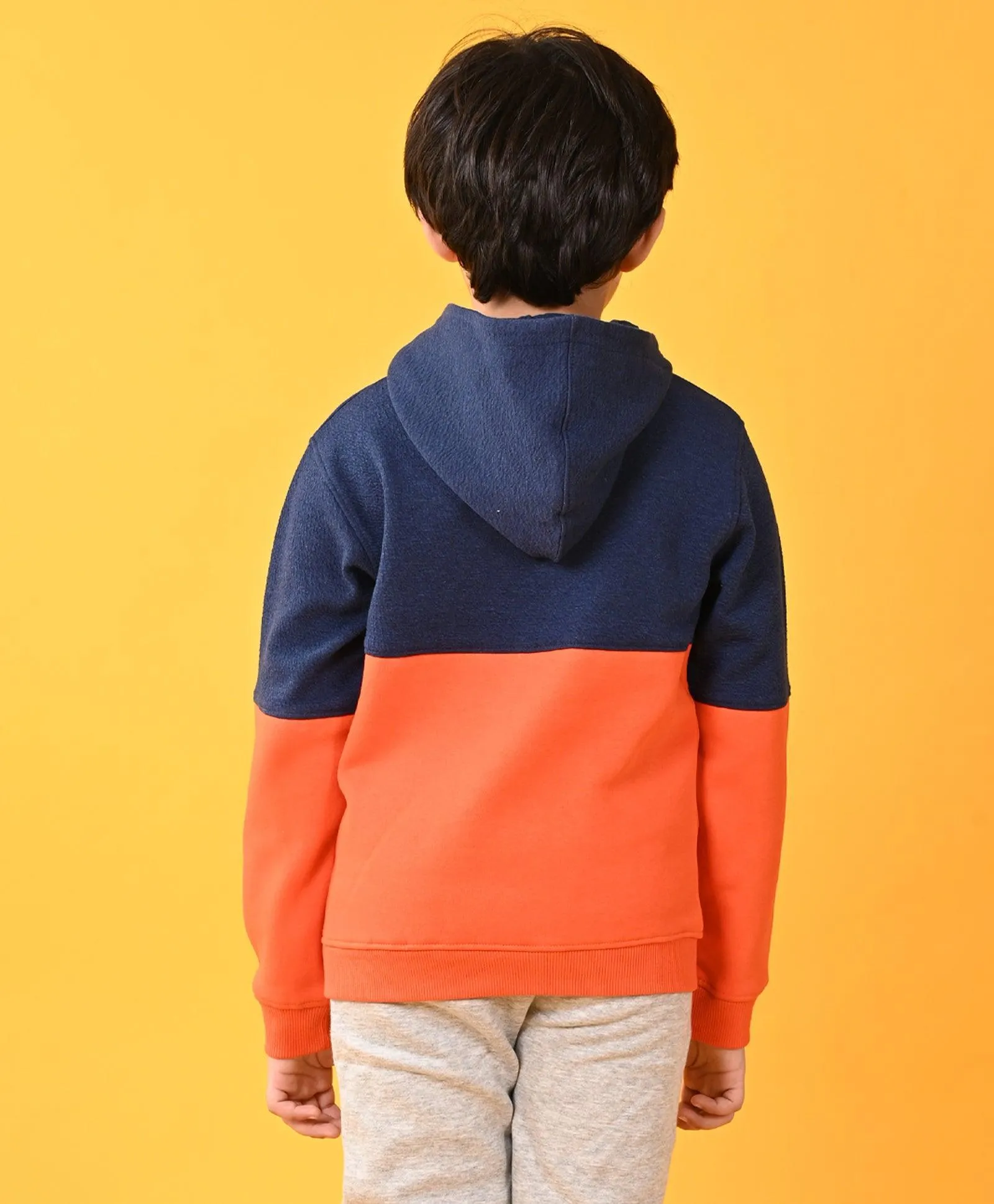 ORANGE NAVY COLOR BLOCK BOYS HOODIE - NAVY