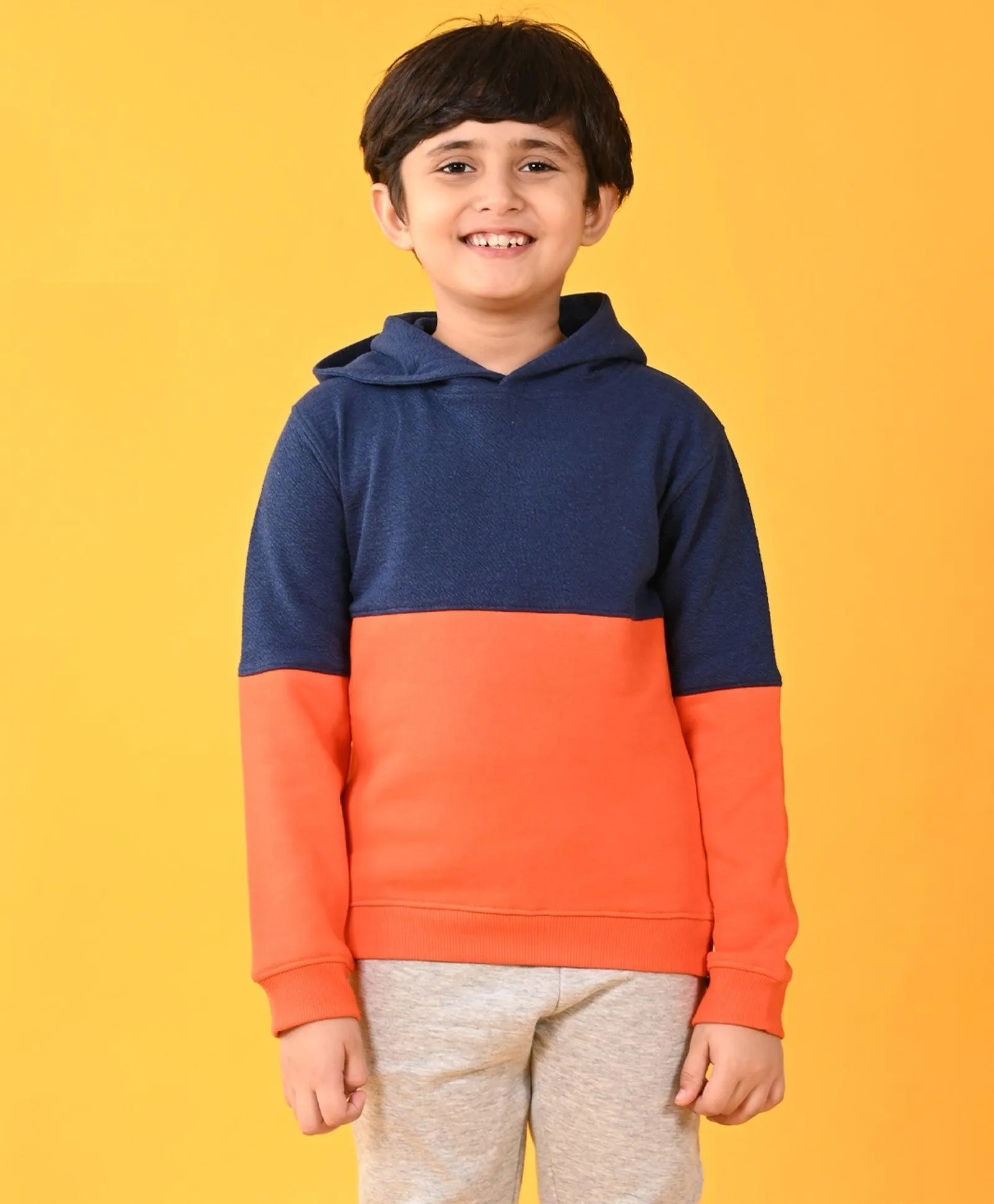 ORANGE NAVY COLOR BLOCK BOYS HOODIE - NAVY