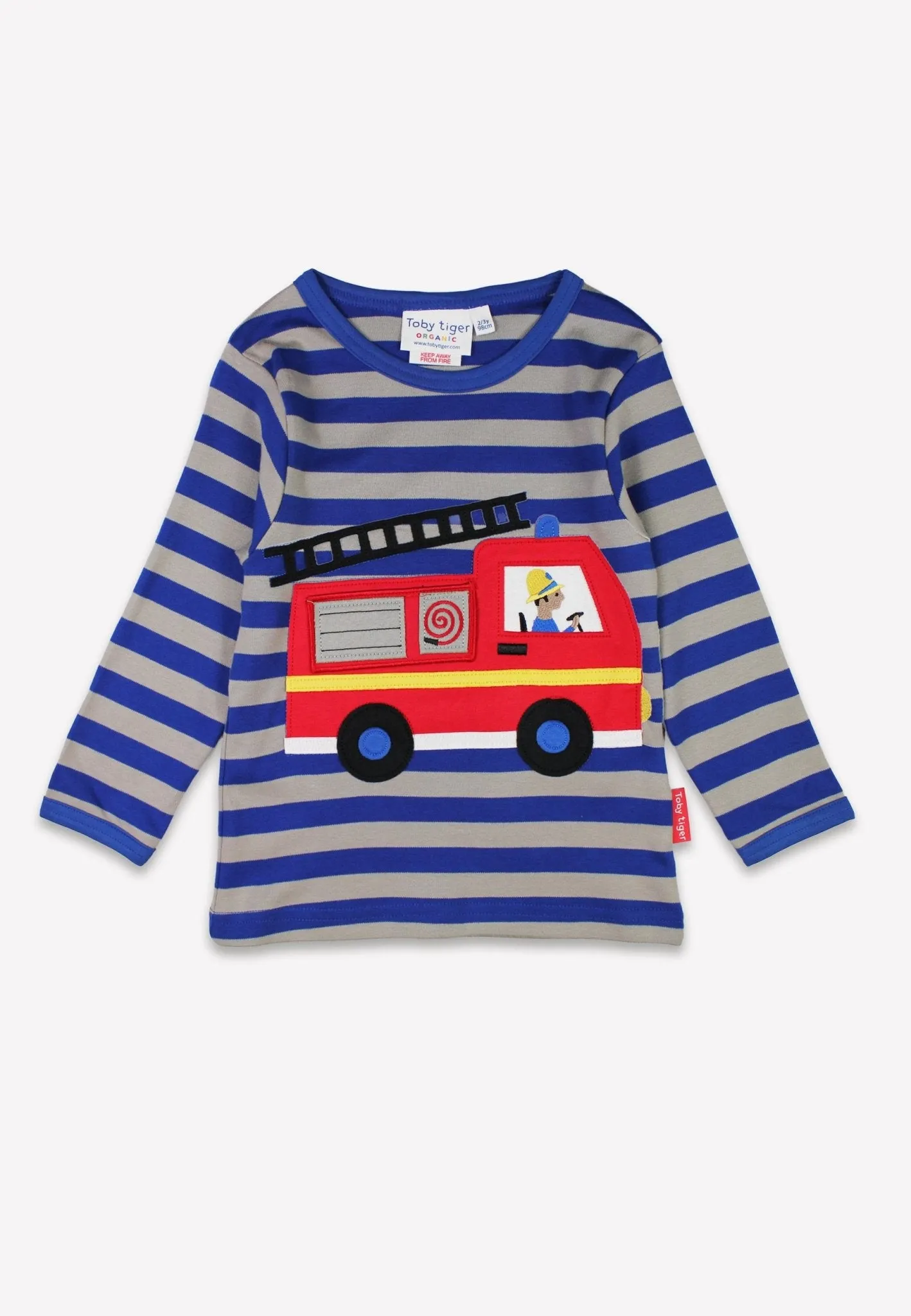 Organic Blue Fire Engine Applique Long-Sleeved T-Shirt