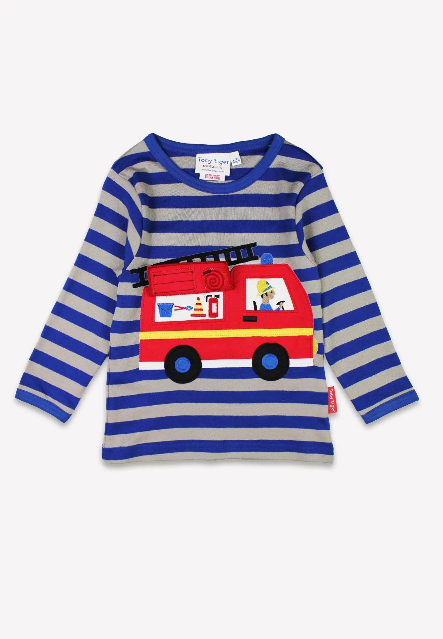 Organic Blue Fire Engine Applique Long-Sleeved T-Shirt