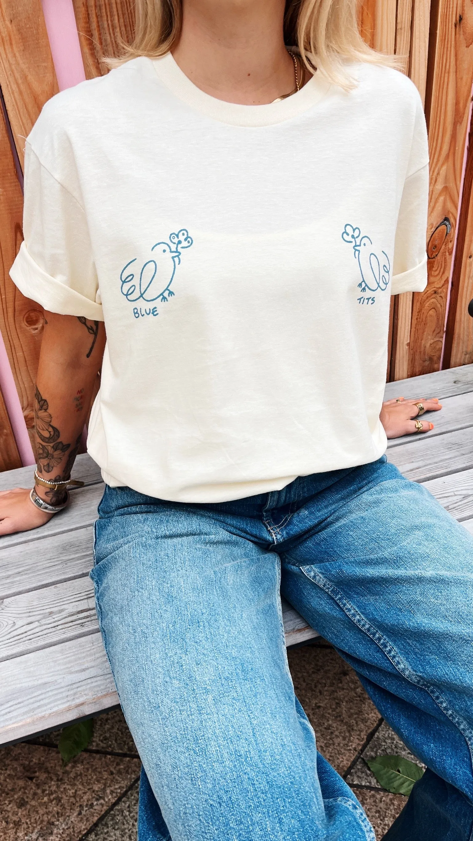 Other Side Store 'Blue Tits' Tee - Off White