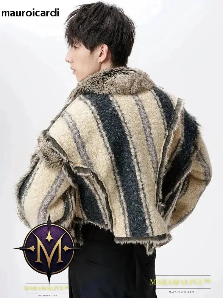 Oversized Cool Thick Warm Reversible Fluffy Jacket Faux Fur Coat Men Luxury Runway European Fashion