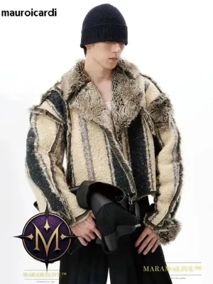 Oversized Cool Thick Warm Reversible Fluffy Jacket Faux Fur Coat Men Luxury Runway European Fashion