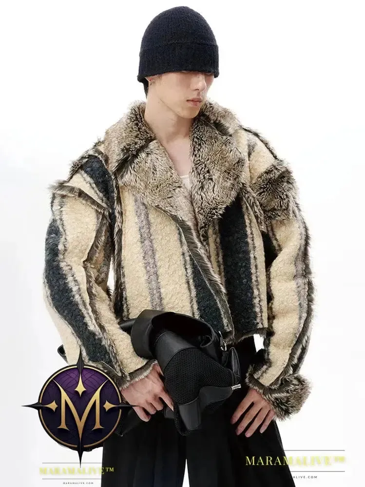 Oversized Cool Thick Warm Reversible Fluffy Jacket Faux Fur Coat Men Luxury Runway European Fashion