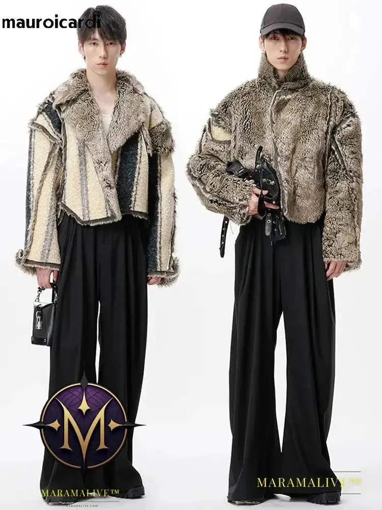 Oversized Cool Thick Warm Reversible Fluffy Jacket Faux Fur Coat Men Luxury Runway European Fashion