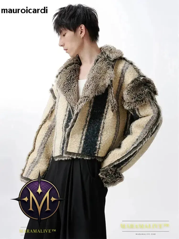 Oversized Cool Thick Warm Reversible Fluffy Jacket Faux Fur Coat Men Luxury Runway European Fashion