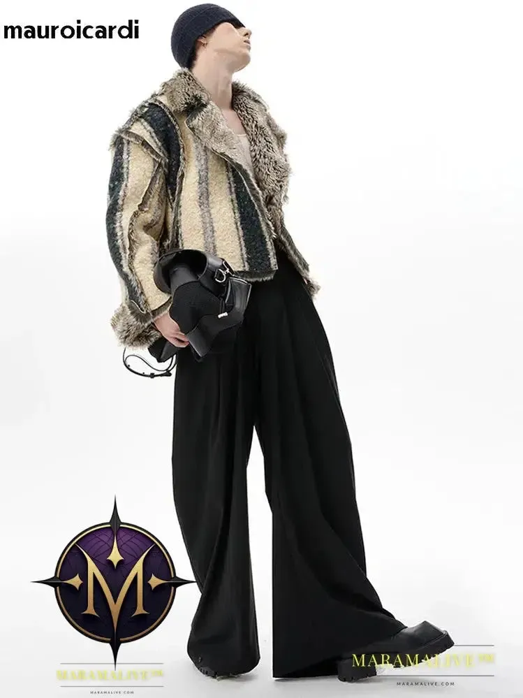 Oversized Cool Thick Warm Reversible Fluffy Jacket Faux Fur Coat Men Luxury Runway European Fashion