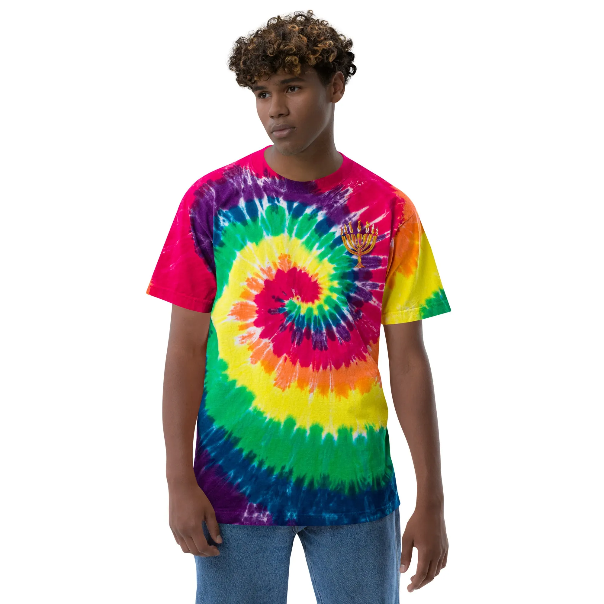 Oversized tie-dye Menorah print t-shirt