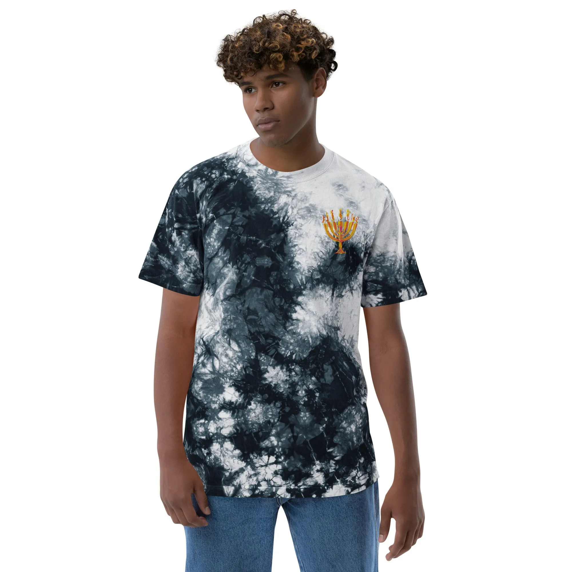 Oversized tie-dye Menorah print t-shirt